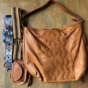 Genuine Leather Hobo Shoulder Bag with accessories